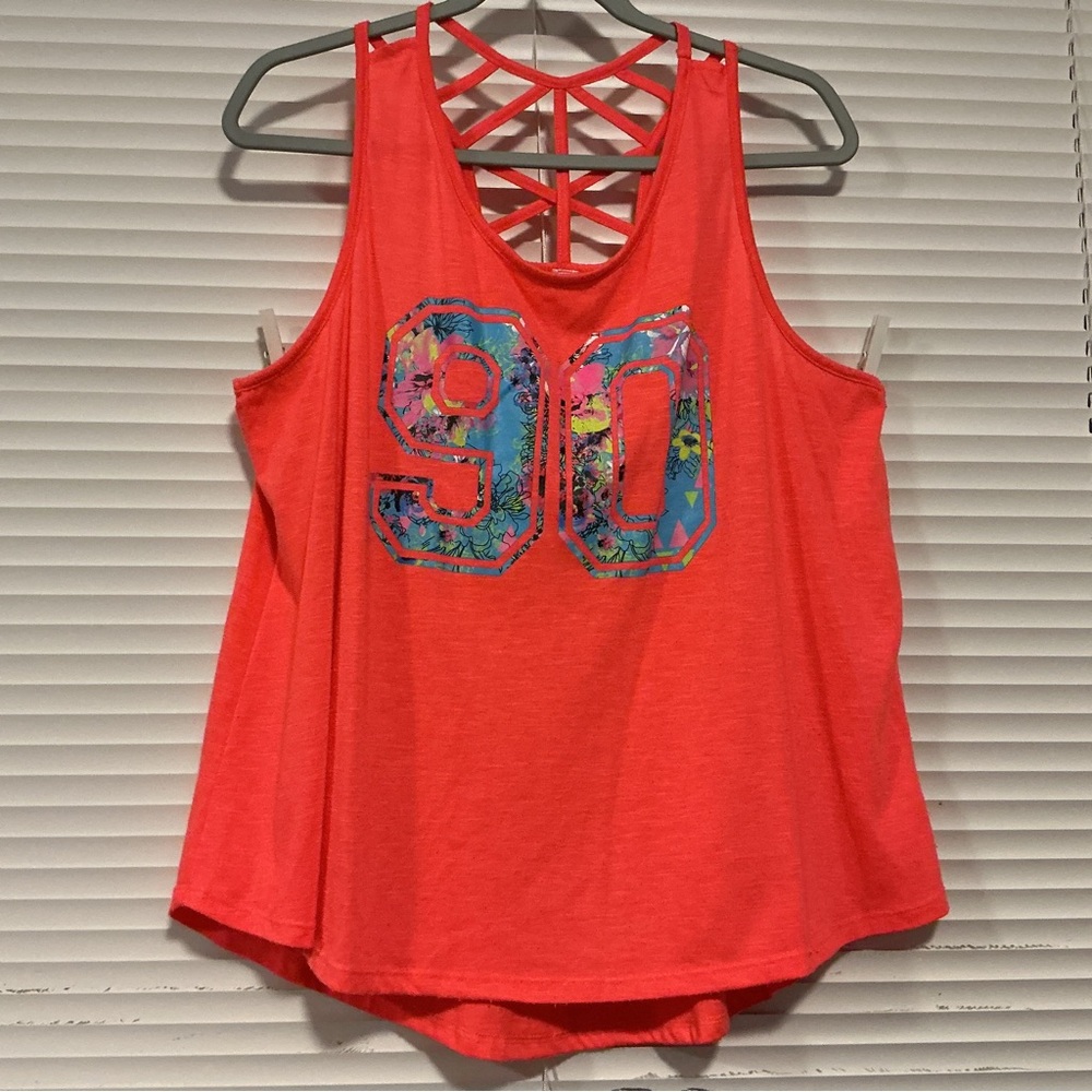 Coral Tank Top with floral Graphic Print